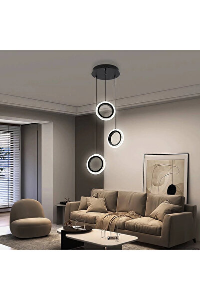 HAMER Ultra Modern Triple Ring Black Pendant Light - 3 Light Colors - 25W