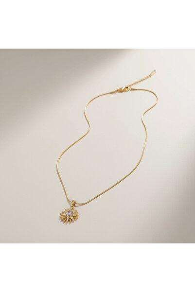 Butik Güneş Tasarımlı Taşlı Gold Kadın Kolye - Minimalist Zirkon Taşlı Yıldız...