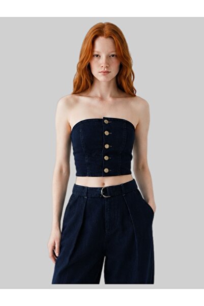 Rocky girl RG 513 Straplez ön düğmeli denim top