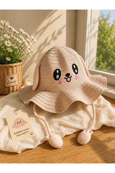 VERA HOUSE Children's Beach Hat with Moving Ears - Straw Sun Hat with Cute Fi...
