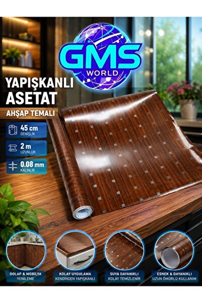GMS WORLD AHŞAP TEMALI YAPIŞKANLI RULO ASETAT / ÖLÇÜLER 45cm X 2m X 0,08mm