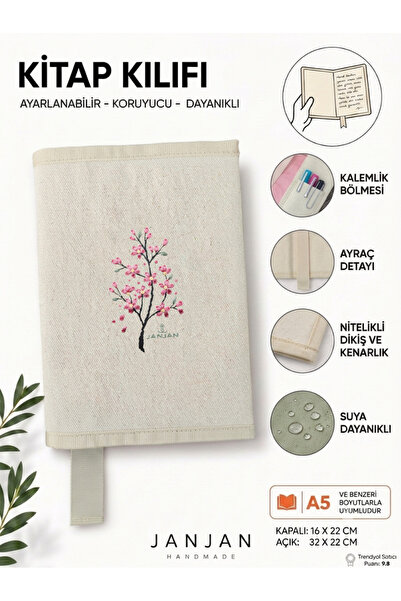 JANJAN DOĞAL KUMAŞ Kitap Kılıf,Yıkanabilir Kitap Kılıfı,Kitap Koruyucu,32x22 ...