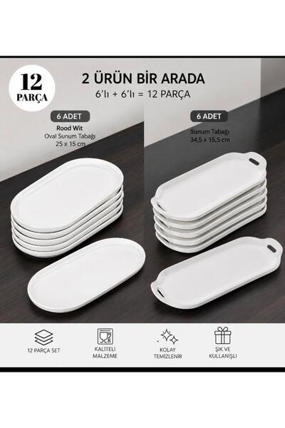 Rood Wit 6 Adet Oval Tabak ve 6 Adet Tavuk Dünyası Tabağı