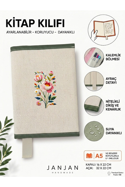 JANJAN DOĞAL KUMAŞ Kitap Kılıf,Yıkanabilir Kitap Kılıfı,Kitap Koruyucu,32x22 ...