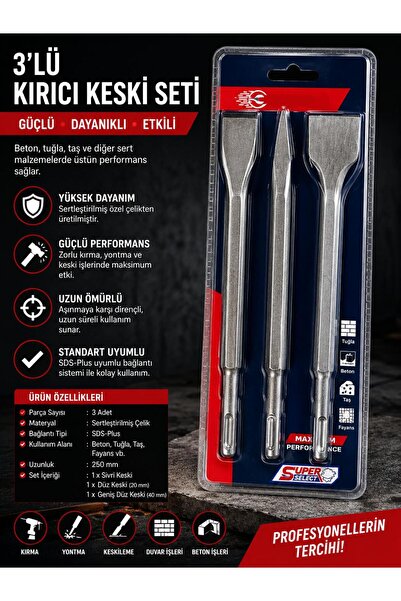 Keyfi Sepet 3’lü Kırıcı Keski Seti SDS Plus Hilti Matkap Keski Ucu Sivri Düz ...