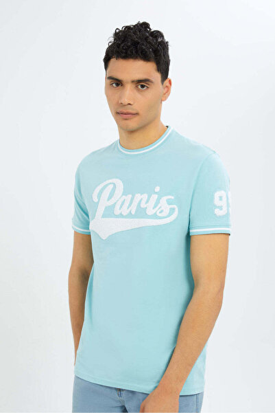 REDTAG Men Blue T-Shirt With Applique