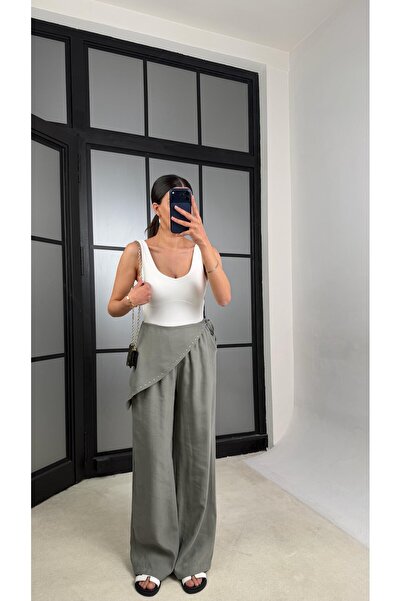 manana fashion Pantaloni din Lyocell Tencel cu detalii tip bandană