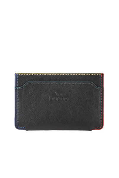 BUENO Μαύρη δερμάτινη θήκη καρτών Unisex
