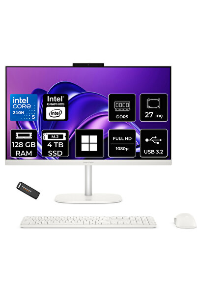 HP OmniStudio 27 Core 5 210H 128GB RAM 4TB SSD 27" FHD W11H Beyaz All in One Bilgisayar + Per4 USB Bellek