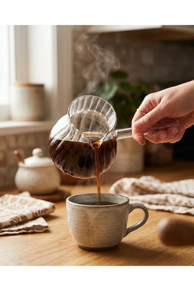 Lumindra Borasilicate Glass Luxury Coffee Pot 400ml Corrugated Fire Resistant