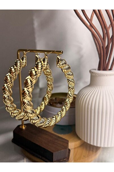 ANKA JEWELLRY GOLD BURGU DESENLİ BÜYÜK HALKA ÇELİK KADIN KÜPE