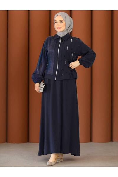 YAREN CLARA Yaren Collection Stone Detailed Zippered Hijab Set