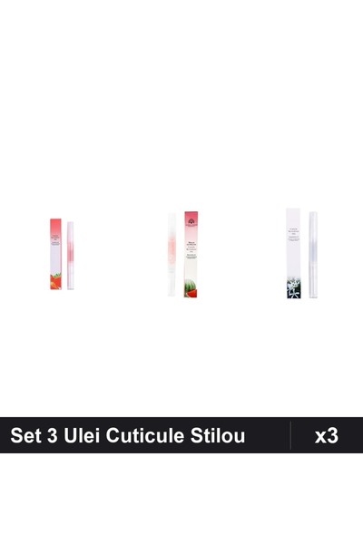 NAİLS Set 3 Ulei Cuticule Tip Stilou - Strawberry, Pepene Verde, Osmanthus