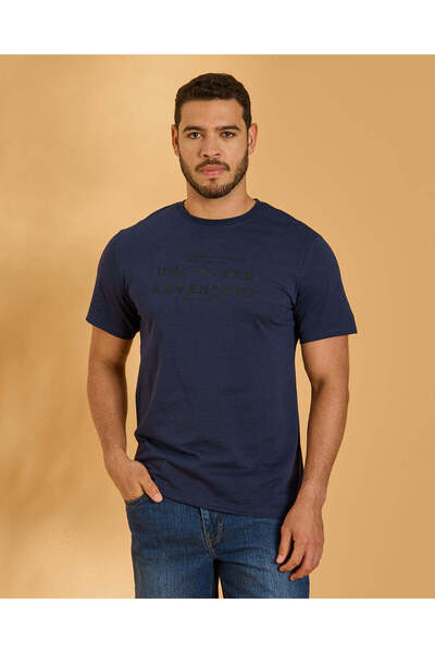 REDTAG Men Navy Plain T-Shirt