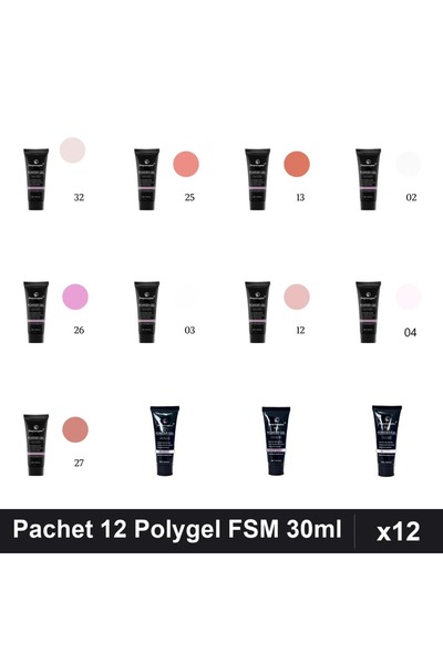 FSM Set 12 Polygel 30ml - Nr.02, 03, 04, 12, 13, 14, 15, 25, 26, 27, 32 Const...