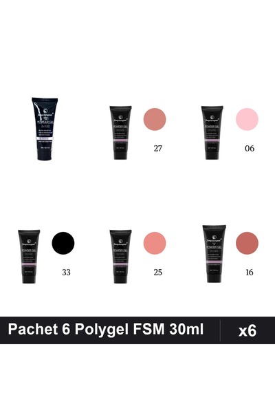 FSM Set 6 Polygel 30ml - Nr.23, Nr.27, Nr.06, Nr.33, Nr.25, Nr.16