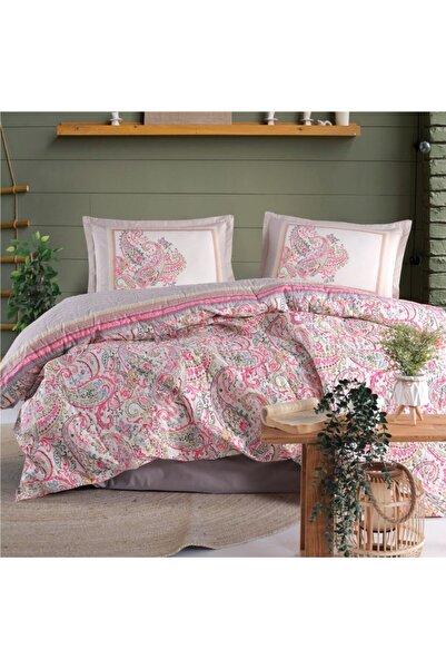 DENİZLİ ÇEYİZ Clasy Double 4 Season Quilted Duvet Cover Set Luga Pink