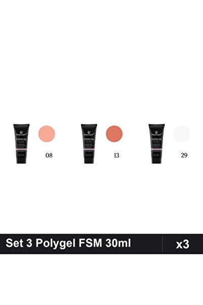 FSM Set 3 Polygel 30ml - Nr.08, Nr.13, Nr.29 - Construcție Unghii