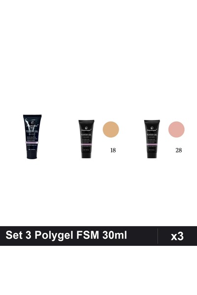 FSM Set 3 Polygel 30ml - Nr.22, Nr.18, Nr.28 - Constructie Unghii