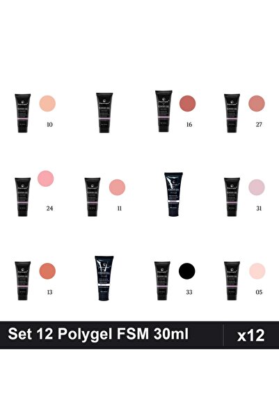FSM Set 12 Polygel 30ml - Nr.01 Nr.10 Nr.16 Nr.24 Nr.27 - Construcție Unghii