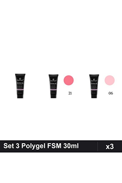 FSM Set 3 Polygel 30ml - Nr.01 CLEAR, Nr.21, Nr.06 - Constructie Unghii