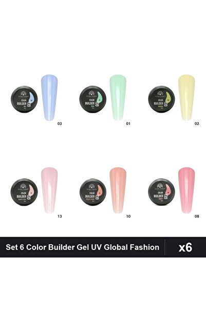 global fashion Set 6 Color Builder Gel UV 15g - Nr.01 Nr.02 Nr.03 Nr.08 Nr.10...