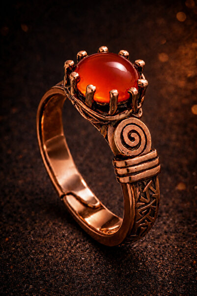 İyyaKee Handmade Copper Ring with Carnelian Stone 9.5mm Natural Stone Anti-Al...