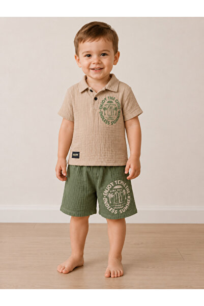Stilera Boy's Muslin Fabric T-Shirt and Shorts Set