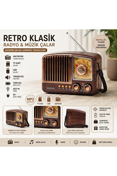 Tastech NS-3381BT Mini Nostaljik Radyo Müzik Çalar Bluetooth Speaker Şarjlı H...