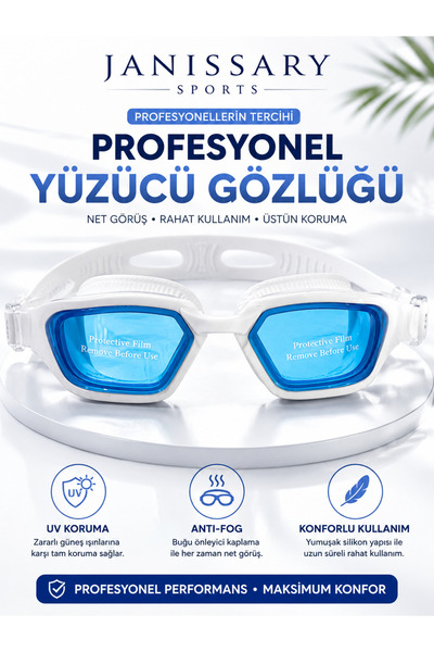 Janissary 102 Beyaz Profesyonel Yüzücü Gözlüğü Renk | Anti Fog UV Korumalı Si...