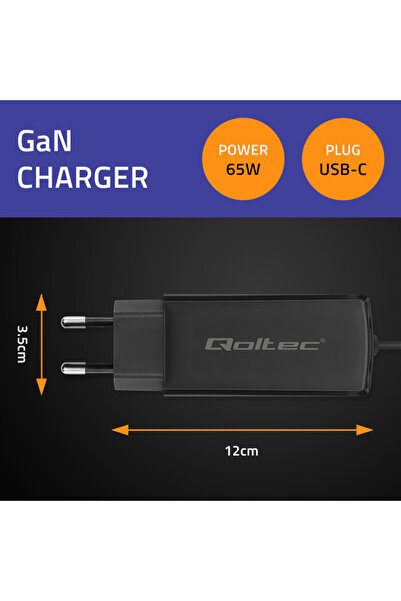 Qoltec ≈Adaptor de rețea 65W GaN | 5-20V | 3-3,25A | USB-C 3.1