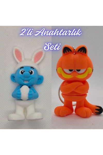 3DAtölyeMaker Light Blue Smurfs and Blue Garfield Keychain