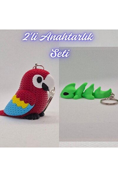 3DAtölyeMaker Fire Engine Red Knitted Pattern Parrot and Green Flexible Drago...