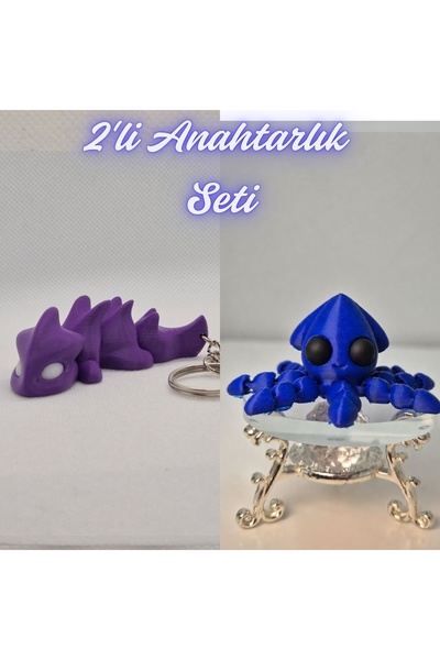 3DAtölyeMaker Purple Flexible Dragon and Blue Squid Keychain