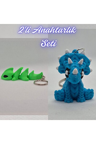 3DAtölyeMaker Green Flexible Dragon and Light Blue Knitted Pattern Triceratop...