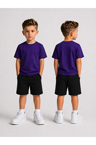 LORVEX Set tricou și pantaloni scurți pentru băieți, fără imprimeu, din bumba...