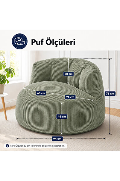 puffiber Premium Yer Pufu Fitilli Kadife Tek Kişilik Relax Koltuk 94x76 Cm
