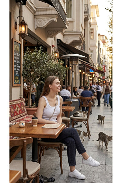 ZIFA Beyaz Geniş U Yaka Fitilli Kadın Atlet Premium Kaşkorse Ribana Body