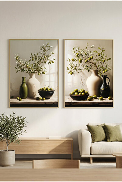 sayetablo Eterna Oliva Zeytin - Gerçek Cama Baskı Gold Alüminyum Metal Çerçev...