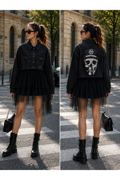 NA ADDESIGN Limited Edition Skull Sequin Embroidered Tulle Detailed Design De...
