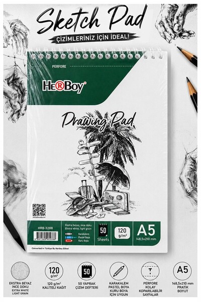 Artmaster Caiet de schițe cu spirală A5 cm 1 bucată Herboy 120 gr Caiet de sc...