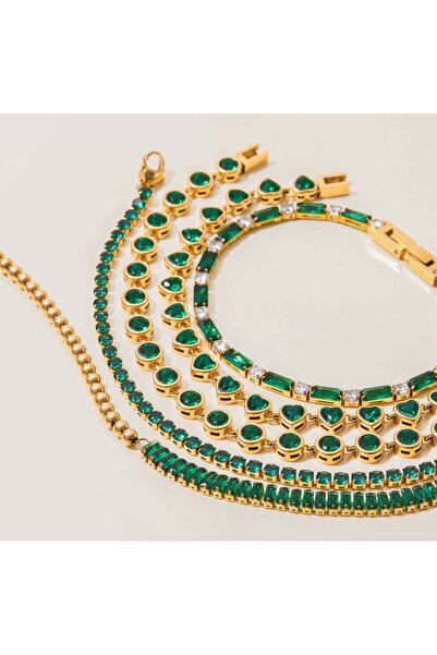 Passion by rahi Round shaped 18K PVD Gold Plated Stainless Steel Emerald Part...