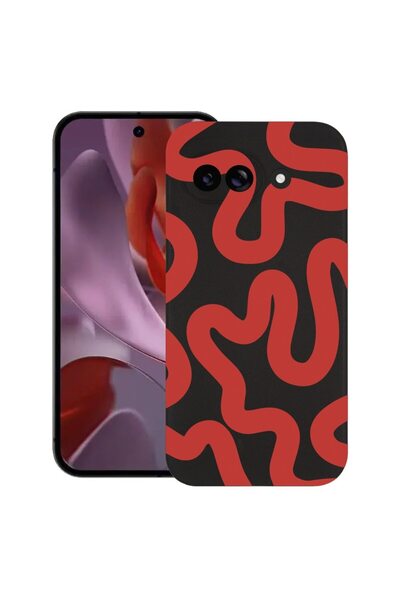 bestcase Калъф за Google Pixel 9a, Червена абстрактна линия, Тънък силиконов ...