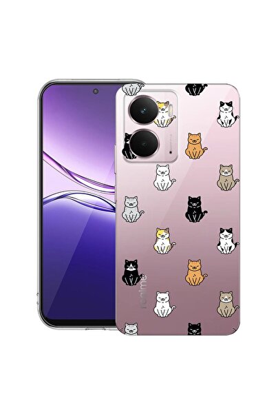 bestcase Θήκη για Realme P3 με σχέδιο γάτας, Διαφανής Λεπτή Σιλικόνη, Αντικρα...