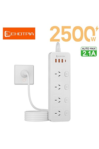 Choice قابس أسترالي AU-C04-1.8W مع سلك تمديد 1.8 متر، مقبس متعدد المنافذ، شري...