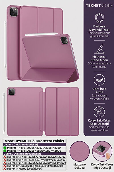 TEKNETSTORE İPad Pro 11 İnç M5 M4 2024 / 2025 Uyumlu Kılıf Ultra İnce Standlı...