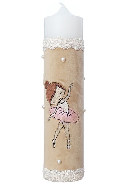 Recostore Lumanare botez cu balerina brodata, crem, 30×7 cm, Recostore®, REC5...
