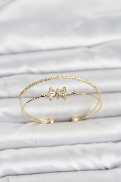 Clariss Brass Gold Color Baguette Zircon Stone Women's Bracelet
