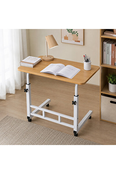 inabyte Study Desk,Office desk,Mobile Height Adjustable Bedside Table, Wheele...