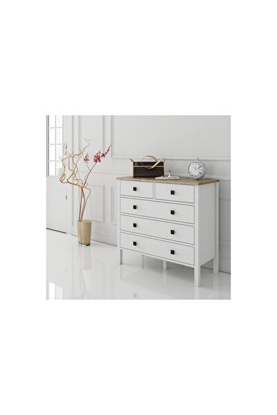 Vivense VENEZİA MİNİFİKS ŞİFONYER, ATLANTİK ÇAM, WOOD BEYAZ, 5 ÇEKMECELİ